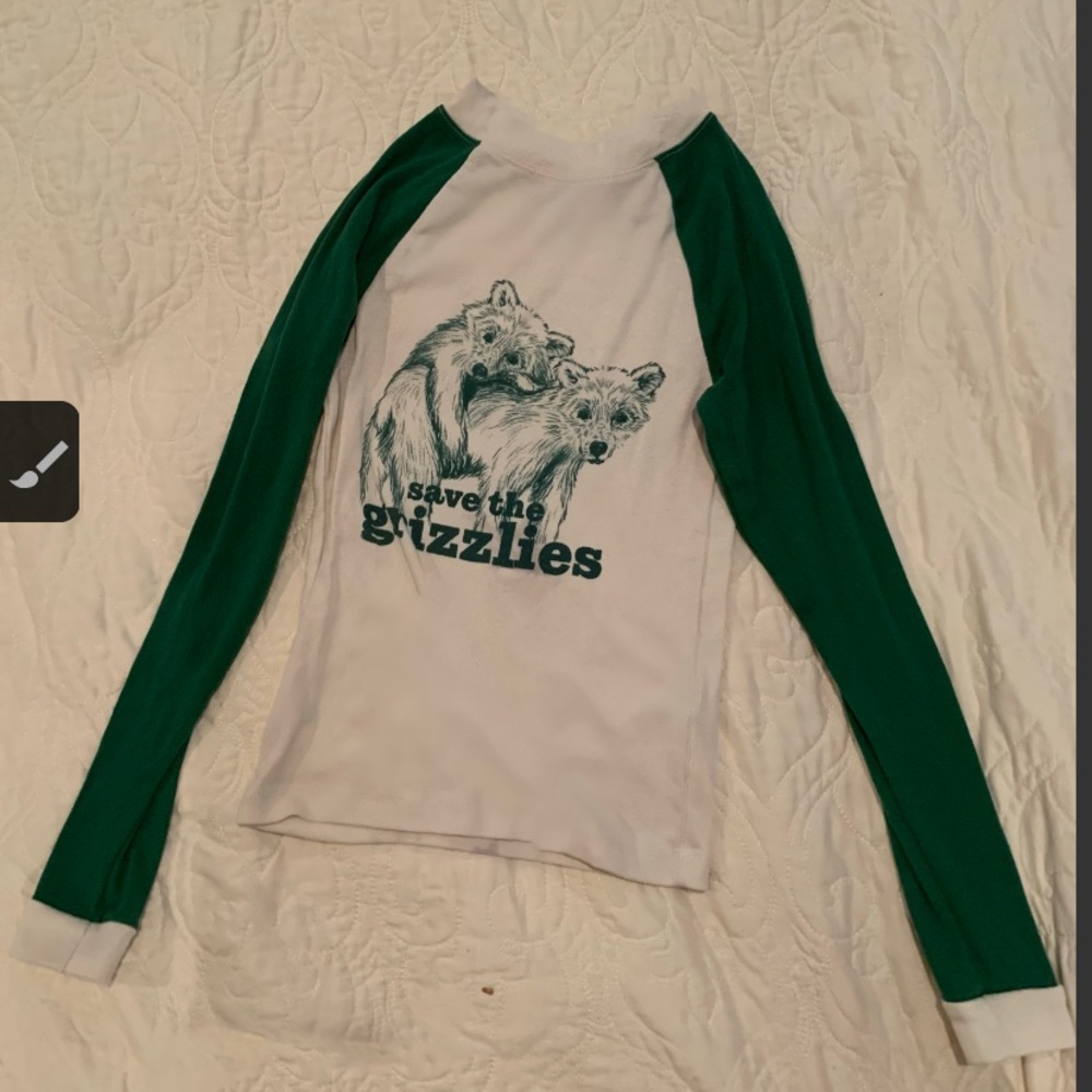 Urban Outfitters “Save the Grizzlies” Green and White Long-Sleeve Top